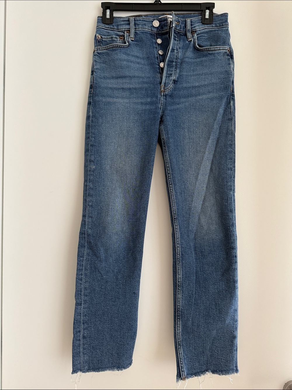 Re/Done Mid-Blue Straight Leg Button-Fly Jeans